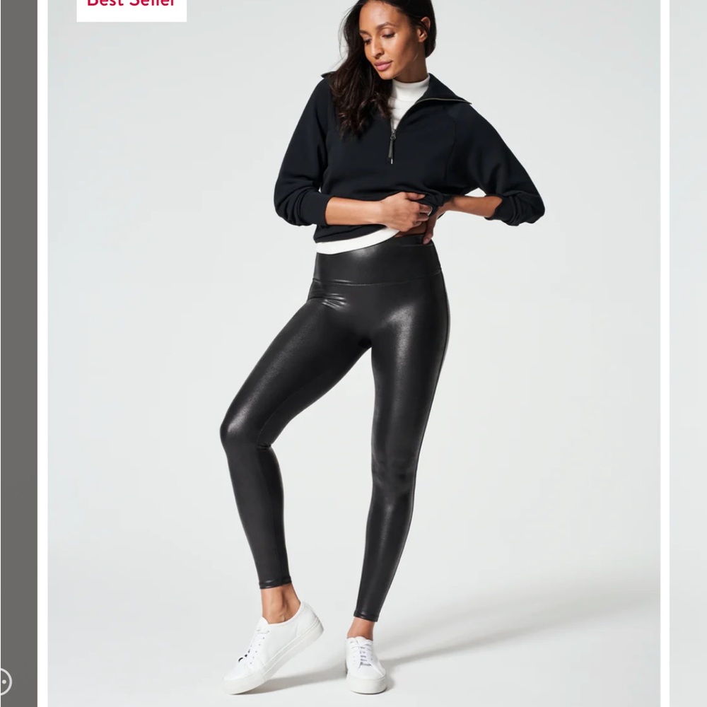 Spanx Faux Leather Tummy Control High Waisted Black Leggings